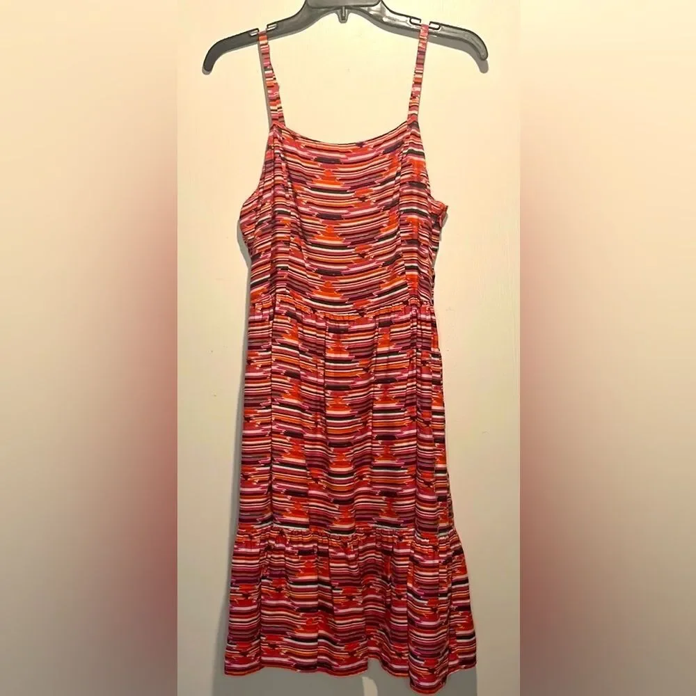 Loft- Ikat Vibrant Aztec Boho Beachy Southwestern Multicolor Ruffle Dress- 6